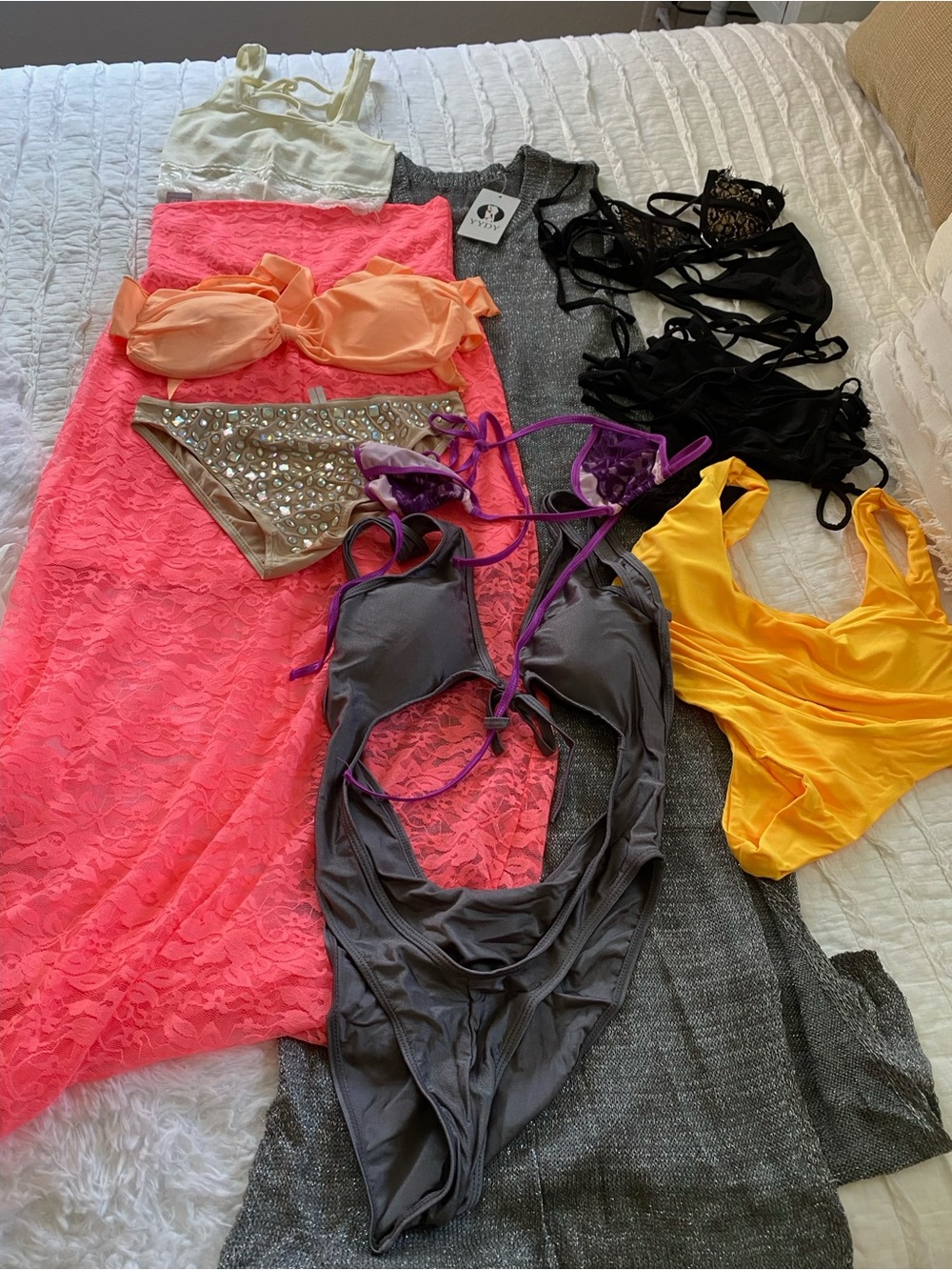 Mixed Swimwear & Cover-Ups Lot - Neon Pink, Yellow, Gray, Peach